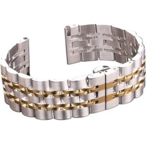 Roestvrij Stalen Horlogeband Armband Zilver En Goud 20 Mm 22 Mm Dames Heren Rechte Eindriem Massief Metalen Horlogeband (Color : Silver and Gold, Size : 22mm)