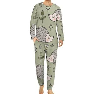 Leuke egel heren pyjama set lounge wear lange mouwen top en onderkant 2-delige nachtkleding