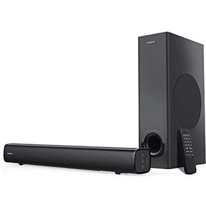 CREATIVE Stage 2.1-kanaals soundbar met subwoofer voor onder de TV, computer en ultrabrede monitoren, Bluetooth/optische ingang/TV ARC/AUX-in, afstandsbediening en wandmontageset,Zwart