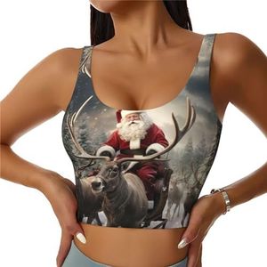 ZXERTG Xmas Santa Claus Print Athletic Tank Tops, Hoge Ondersteuning, Ideaal voor High-Impact Trainingen, Yoga en Hardlopen, Zwart, S