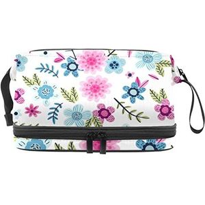 Make-up tas - grote capaciteit reizen cosmetische tas, herfst bloemen patroon-01, Meerkleurig, 27x15x14 cm/10.6x5.9x5.5 in