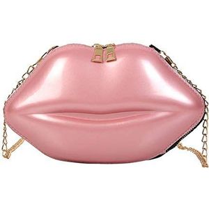 AZURAOKEY Lippen Vrouwen PVC Handtassen Ketting Messenger Bags Schouder Avond Party Clutch, roze