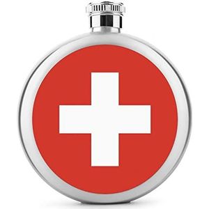 Zwitserland Vlag Ronde Heupfles voor Drank Draagbare Rvs Pocket Wijnfles Met Deksel Voor Mannen Vrouwen 5oz