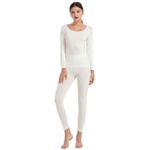 Mcilia Set van ultradunne modale thermische ondergoed met ronde hals voor dames Gebroken wit S (34 36 38)