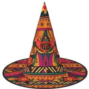 RLDOBOFE Heksenhoed Mexicaanse volkskunst boho bedrukte tovenaarshoed unisex Halloween hoed voor cosplay feest kostuumdecoraties
