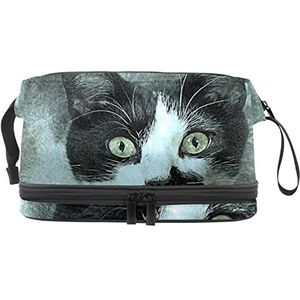 Grote capaciteit reizen cosmetische tas,Dieren kat hoofd kunst schilderen,Make-up tas,Waterdichte make-up tas organisator, Meerkleurig, 27x15x14 cm/10.6x5.9x5.5 in