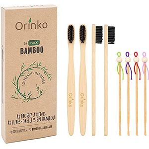 ORINKO - Set van 4 Japanse Oorreinigers + 4 Bamboe Tandenborstels - Afvalvrije Verpakking - Perfect cadeau [Geld-Terug-Garantie]