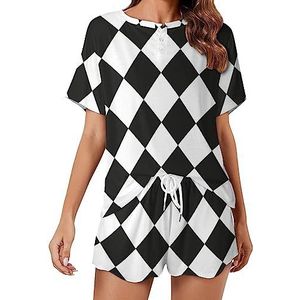 Zwart Wit Plaids Mode 2 STKS Womens Pyjama Sets Korte Mouw Nachtkleding Zachte Loungewear Stijl-29
