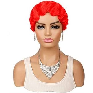 Pruiken Korte Vinger Golvend Krullend Pruiken Retro Afrikaanse Voor Zwarte Vrouwen Synthetische Pruik Pixie Cut Pruik Pruiken Dames (Color : Rot, Size : A)