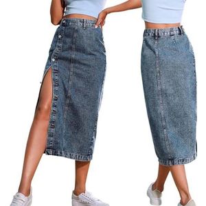 CABULE Casual jeansrok voor vrouwen, met knopen, broek voor meisjes, streetwear, midi-rok voor vrouwen, 3-XL