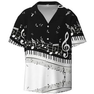 YJxoZH Pianosleutels met muzieknoten print heren overhemden casual button down korte mouw zomer strand shirt vakantie shirts, Zwart, 4XL