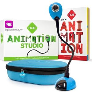 HUE Animation Studio: Complete Stop Motion-Animatieset (Camera, Software, Beschermende Draagtas, Boek in Het Engels) voor Windows/macOS (Blauwe camera met draagtas)
