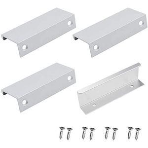VIKSAUN 4-pack terug mount vingerrand trek verborgen handgrepen kast trekgrepen schroeven voor thuis keuken deur lade kast kleur 65 mm gat gat midden verborgen lade trekt (zilver)