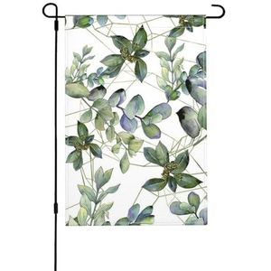Groene eucalyptusbladeren bedrukt, tuinvlag dubbelzijdig, tuin decoratieve banner voor buiten binnen tuinhuis 30x45,5 cm