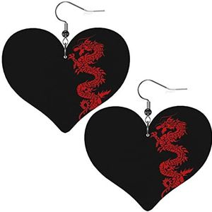 Vrouwen Oorbellen Mode Dangle Oorbellen Delicate Eardrop Sieraden Gift Faux Lederen Chinese Rode Draak, Eén maat, Leer, Geen edelsteen