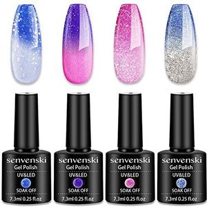 Senvenski Veranderende Kleur Gel Nagellak, Blauw Roze Paars Glitter Schellak Manicure UV LED Nail Art Lak Set Kit (WB001)