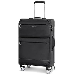 BUGATTI Go Light Soft serie middelgrote zachte bagage check-in koffer, trolley, 41 x 26 x 67 cm, van hoogwaardig, robuust polyester materiaal, voor dames en heren, 4 dubbele wielen en TSA-slot, zwart,