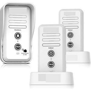 Walkie-talkie, 0,5 mijl bereik Draadloze deurbellen Intercomsysteem Volume aanpassen Oplaadbare deurbelontvanger Waterdichte dop(White 1T2-01)