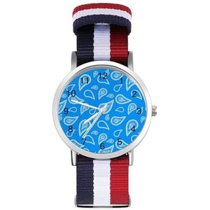 Blauw Paisley Sport Horloges Nylon Gevlochten Bands Polshorloge Quartz Horloge Voor Mannen Vrouwen