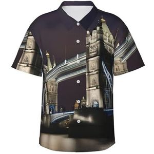 Tower Bridge in Londen Print Leuk Hawaïaans shirt voor mannen casual korte mouwen button-down shirts zomervakanties, Zwart, S