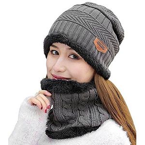 Kuyou Dames beanie muts sjaal set winter colsjaal hoeden mutsen (grijs), grijs, One size