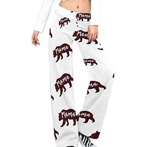 Mama Bear geruite damesbroek casual broek elastische taille lounge broek lange yogabroek rechte pijpen