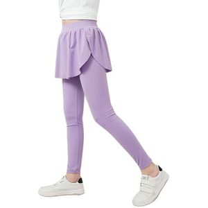 Fucouture Meisjes Yoga Actieve Leggings Kinderen Vloeiende Skorts Strakke Yoga Broek 2 in 1 Running Tennis Rok Broek Meisjes Romper, Paars, 10-11 Jaar