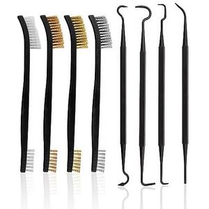 Draadborstel, kleine set, 8 stuks, roestvrijstalen staalborstel, kleine messing borstel, metalen borstel, stalen borstel, nylon borstel met 4 dubbele haken voor reiniging van vuil en roest