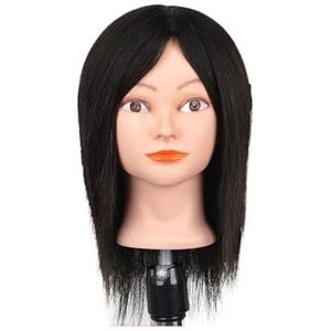 Mannequinhoofd met haar, 100% echt mensenhaar, 10-18'', cosmetologie-mannequinhoofd for stylingoefeningen op een vlechthoofd(10inch Brown)