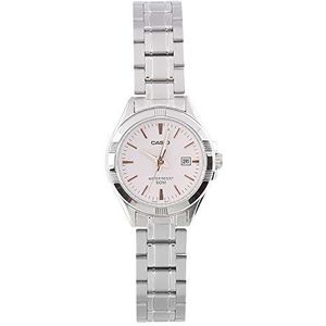 Casio #LTP1308D-4AV Dames roestvrij staal analoge datum roze wijzerplaat horloge, zilver, Casual