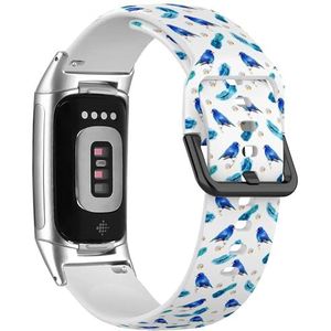 RYANUKA Zachte sportband compatibel met Fitbit Charge 5 / Fitbit Charge 6 (aquarel bluesvogel op takhand) siliconen armband accessoire, Siliconen, Geen edelsteen