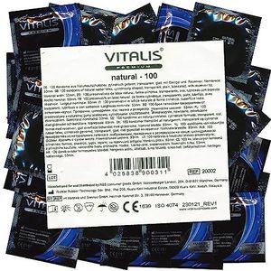 VITALIS 100 Condooms Pack Natural I Nominale breedte 53 mm I Natuurlijke gekleurde condooms I 100 natuurlijke premium condooms met glijmiddel op siliconenbasis I Ultra-zachte condooms voor mannen