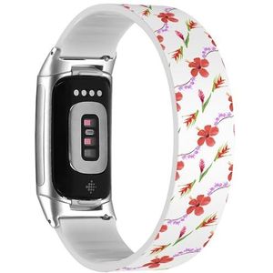 RYANUKA Solo Loop band compatibel met Fitbit Charge 5 / Fitbit Charge 6 (rood roze gember hibiscus paars) rekbare siliconen band accessoire, Siliconen, Geen edelsteen