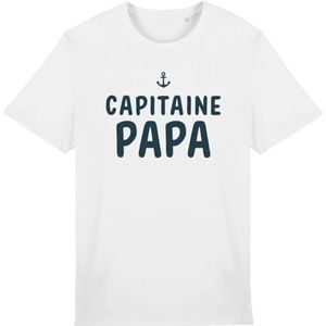 T-shirt Capitaine Papa - voor heren - Bedrukt in Frankrijk - 100% biologisch katoen - Cadeau voor verjaardag, originele grappige papa, Wit, M
