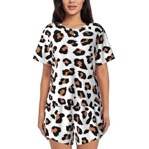 JIAWUJYNB Luipaardprint Vrouwen Korte Mouwen Pyjama Set Pyjama Lounge Set Met Zakken,, Zwart, XL