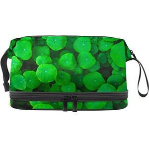 Grote capaciteit reizen cosmetische tas,Groene natuurlijke klaver bladeren,Make-up tas,Waterdichte make-up tas organisator, Meerkleurig, 27x15x14 cm/10.6x5.9x5.5 in