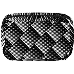 Cosmetische tassen voor vrouwen kleine make-up tas reizen toilettas etui organizer rits halftone ontwerp in zwart-wit stippen patroon, Meerkleurig, 17.5x7x10.5cm/6.9x4.1x2.8in