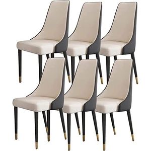 GEIRONV Eetkamerstoel set van 6, keuken microvezel lederen woonkamer zijstoelen houten poten ergonomie zitting Eetstoelen (Color : Black+White, Size : 92 * 48 * 45cm)