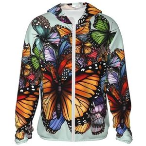 WSOIHFEC Hand getekende kleur vlinder zon bescherming hoodie volledige rits jas lange mouw zon shirt met zakken, Zwart, M