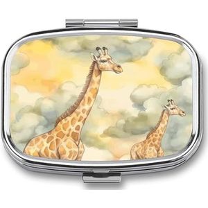 Leuke Pil Organizer Giraf en Wolken Gedrukt Draagbare Reizen Pillendoos Mini Pillendoos Kan Buiten worden gebruikt
