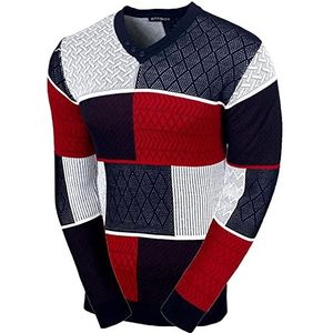 Baxboy Heren pullover slim fit V-hals gebreide trui ronde kraag moderne mannen zwarte trui longsleeve fijn gebreid sweatshirt BB-52301, blauw, XL