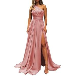 Chiffon bruidsmeisjesjurken voor dames, voor bruiloft, ruches galajurken, plooien, cocktailjurken, grote maten, Stoffige Roos, 32