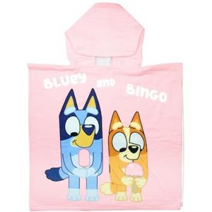 ms móvil shop Bluey Poncho, kinderhanddoek, 55 x 110 cm, officieel design met capuchon, zachte en sneldrogende microvezel, ideaal voor strand, zwembad of badkamer, meisjes, fans van Bluey