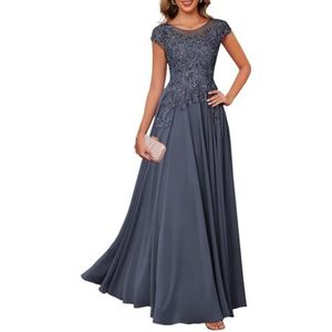 Dames chiffon moeder van de bruid jurk plooien Avond Prom jurken Cocktail Jurken Plus Size, Stormy Blauw, 32