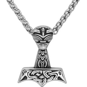 Mannen Viking Raven Thor's Hammer Ketting - Noorse Roestvrijstalen Dubbele Kraai Hoofd Mjolnir Hanger - Vintage Odin Keltische Knoop Pagan Aanimal Amulet Sieraden