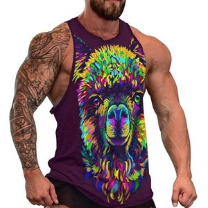 Veelkleurige Alpaca Llama Heren Tank Top Grafische Mouwloze Bodybuilding Tees Casual Strand T-Shirt Grappige Gym Spier