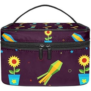 Zonnebloem Pot Cultuur Make-up Organizer Bag, Reizen Make-up Tas Organizer Case Draagbare Cosmetische Tas voor Vrouwen en Meisjes Toiletartikelen, Meerkleurig, 22.5x15x13.8cm/8.9x5.9x5.4in
