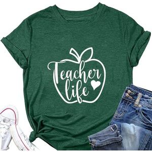 Leraar Leven Vrouwen Shirt Leuke Apple Grafische Leraren Dag Gift Tops Zomer Ronde Hals Korte Mouw Causale Tees, Vintage Groen, M