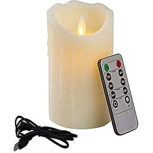 USB oplaadbare vlamloze kaarsen echte was elektrische LED flikkerende kaars met afstandsbediening en 24-uurs timer, voor kerstdecor en geschenken, 1Pack (7'')