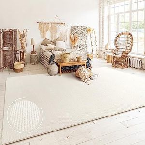 Vloerkleed Woonkamer Laagpolig Boho Scandinavisch Eenkleurig, Maat:160x220 cm, Kleur:Crème